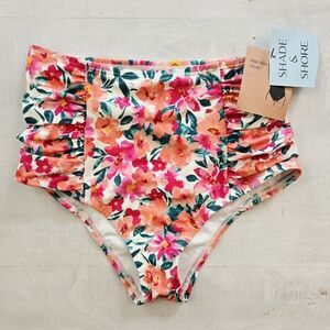SHADE & SHORE Tropical Floral Bikini Bottom, High Waist, Cheeky, Size XS, NWT